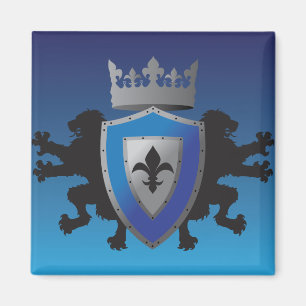 Blue Mediaeval Lion Heraldry Magnet