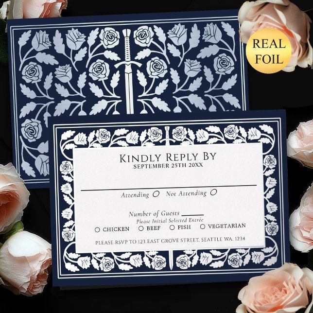 Blue Mediaeval Silver Sword Royal Wedding RSVP (Creator Uploaded)
