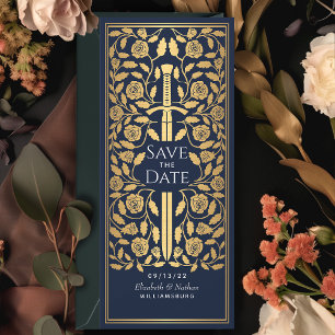 Blue Mediaeval Sword Save the Date Invitation