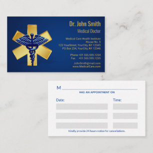 Blue Medical 3D Caduceus Gold Cross Appointment Card