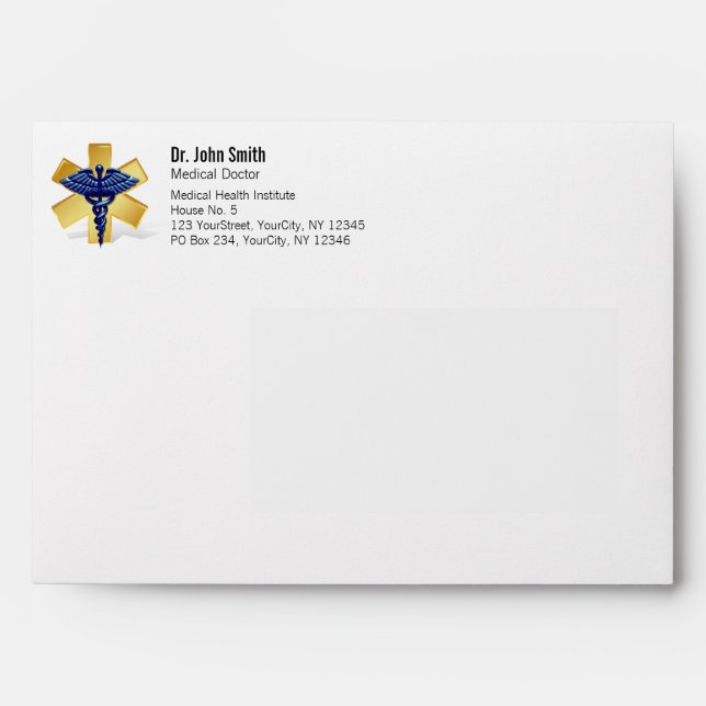 Blue Medical 3D Caduceus Gold Cross Envelope (Front)