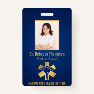 Blue Medical 3D Caduceus Gold Paramedic Photo ID ID Badge