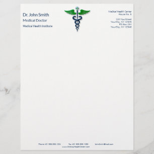 Blue Medical Caduceus Green Stylish Wings Cross Custom Letterhead