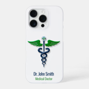 Blue Medical Caduceus Stylish Green Wings Cross iPhone 16 Pro Case