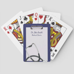 Blue Medical Clipboard with Stethoscope Playing Cards