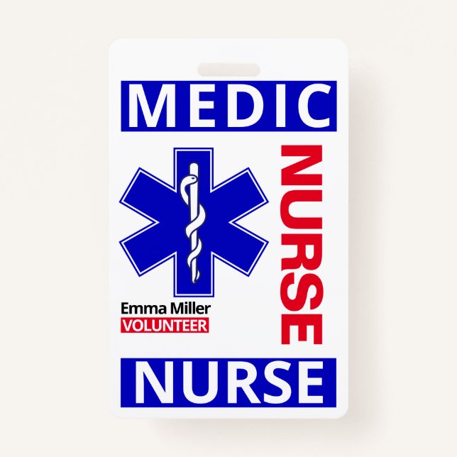 Blue Medical Doctor Custom Name ID Employee ID Badge (Front)