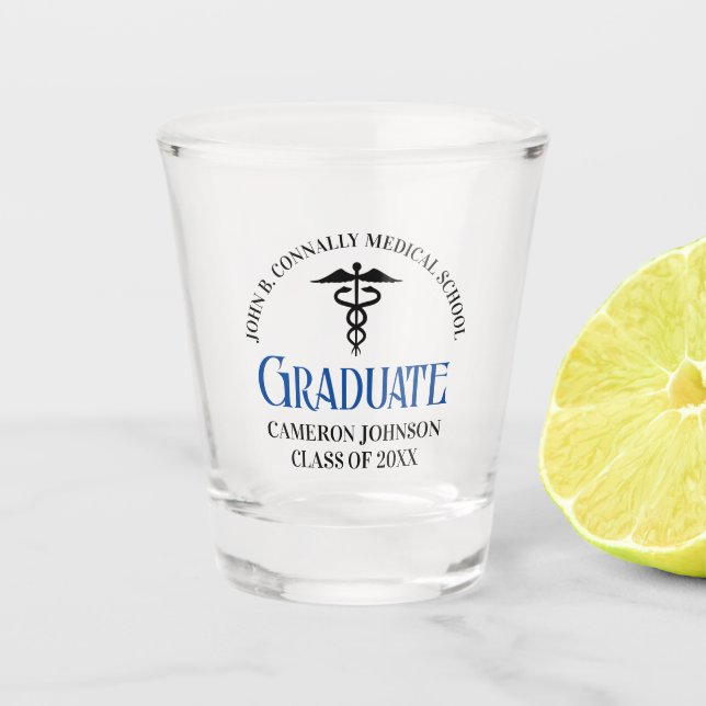 Blue Medical School Graduation Commemorative Shot Glass (Front)