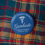 Blue Medical School Graduation Party Keepsake 6 Cm Round Badge<br><div class="desc">This classic blue custom medical school graduation party button features white typography under a medical caduceus and your college name for the class of 2024. Customise with your graduating year under the elegant calligraphy for a great personalised university graduate name tag or gift for a nurse or doctor.</div>