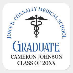 Blue Medical School Graduation Party Personalized Square Sticker