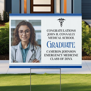 Blue Medical School Graduation Photo Yard Garden Sign