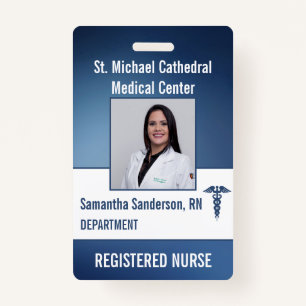 Blue Medical Security Employee ID Barcode, Name ID Badge