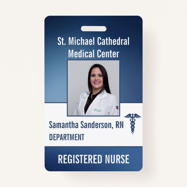 Blue Medical Security Employee ID Barcode, Name ID Badge (Front)