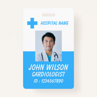 Blue Medical Staff Photo Badge Template ID Badge