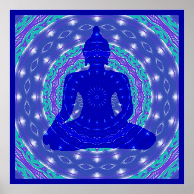 Blue Medicine Buddha with Colourful Mandala Poster (Front)