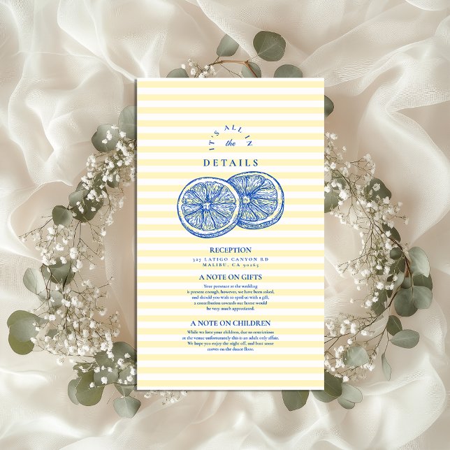 Blue  Mediteranean Bow Citrus Stripe Wedding Enclosure Card (Creator Uploaded)