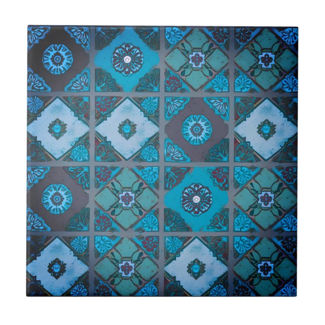 Blue Mediterranean Bloom Ceramic Tile (Front)