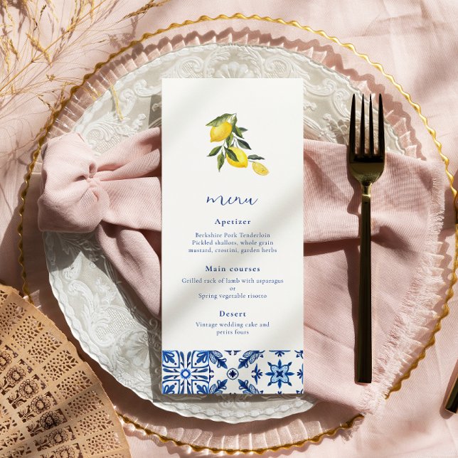 Blue Mediterranean citrus wedding menu (Creator Uploaded)