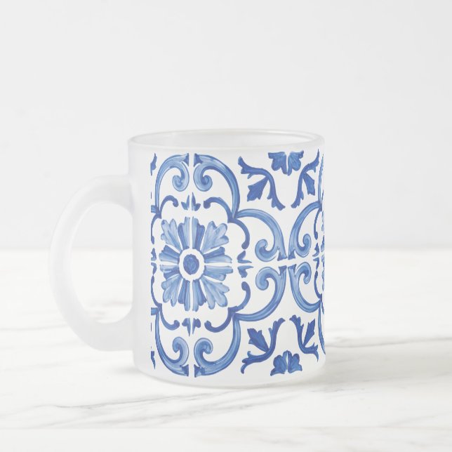 Blue Mediterranean  Frosted Glass Coffee Mug (Left)