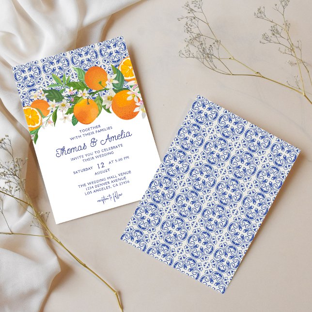 Blue Mediterranean Italian | Lemon Oranges Wedding Invitation (Creator Uploaded)