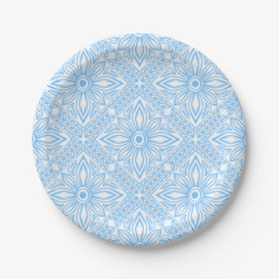 Blue Mediterranean Italian Tile Decorative Pattern Paper Plate