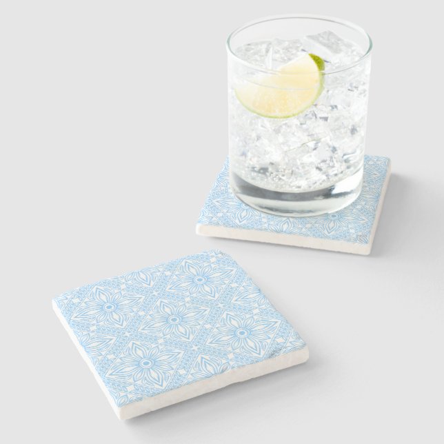 Blue Mediterranean Italian Tile Decorative Pattern Stone Coaster (Side)