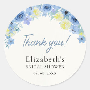 Blue Mediterranean Lemon Bridal shower Classic Round Sticker