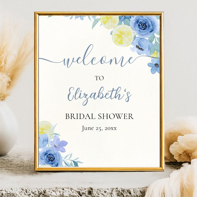 Blue Mediterranean Lemon Bridal shower Poster (Creator Uploaded)