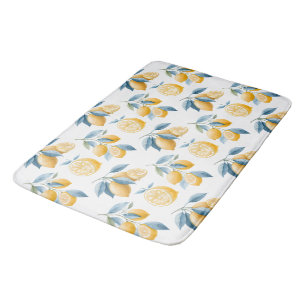 Blue Mediterranean Lemon Pattern Bath Mat