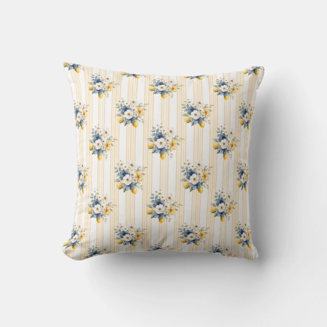 Blue Mediterranean Lemon Pattern Cushion (Front)