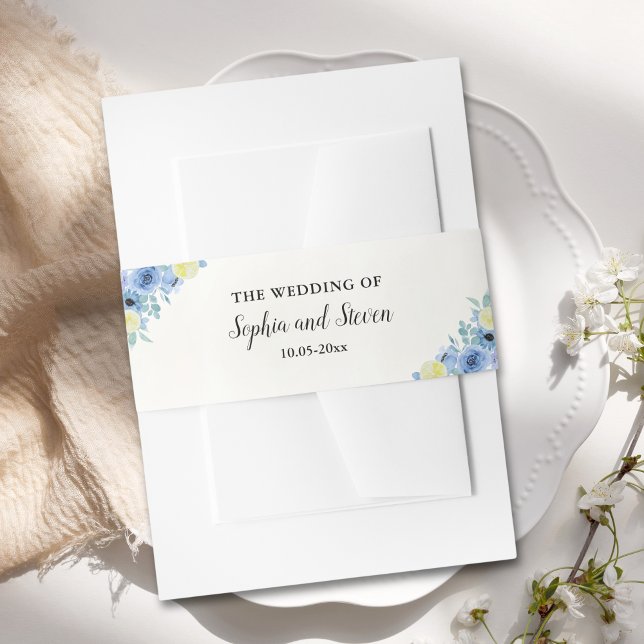 Blue Mediterranean Lemon Wedding Invitation Belly Band (Creator Uploaded)