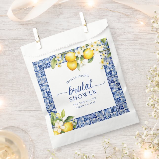 Blue Mediterranean Lemons Bridal Shower Favour Bags (Clipped)