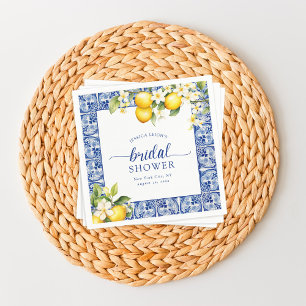 Blue Mediterranean Lemons Bridal Shower Napkin
