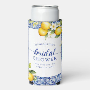 Blue Mediterranean Lemons Bridal Shower Seltzer Can Cooler
