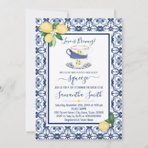 Blue Mediterranean Lemons Tea Bridal Shower Holiday Card