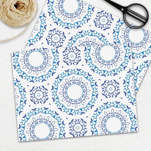 Blue Mediterranean Portuguese Azulejo Tile Pattern Tissue Paper (Creator Uploaded)