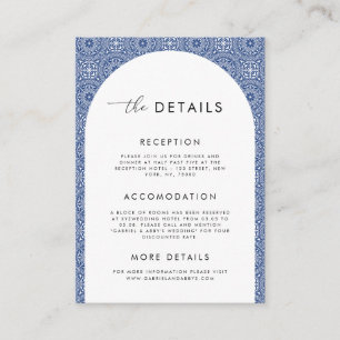 Blue Mediterranean Spanish Tile Wedding Details Enclosure Card