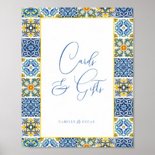 Blue Mediterranean Tile and Citrus Cards & gifts Poster