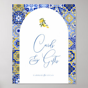 Blue Mediterranean Tile and Citrus Cards & gifts Poster