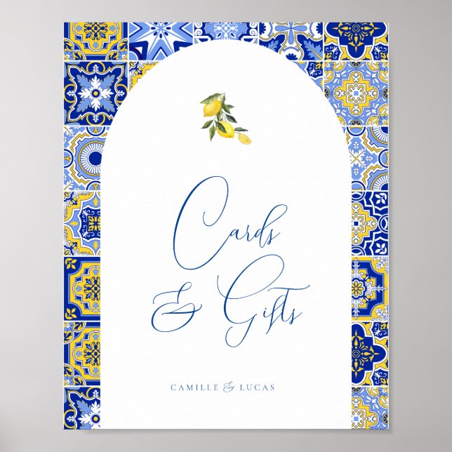 Blue Mediterranean Tile and Citrus Cards & gifts Poster (Front)