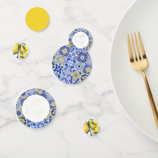 Blue Mediterranean Tile and citrus confetti (Group)