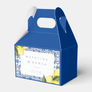 Blue Mediterranean Tile and Citrus Wedding Favour Box