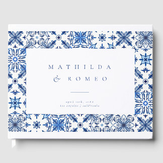 Blue Mediterranean Tile and Citrus wedding Guest Book