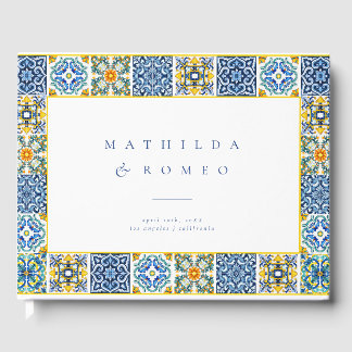 Blue Mediterranean Tile and Citrus wedding  Guest Book