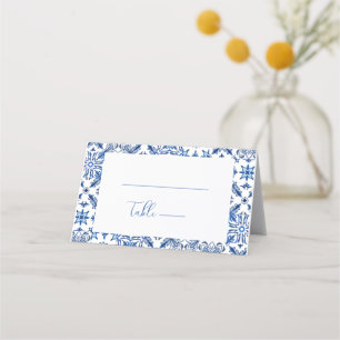 Blue Mediterranean Tile and Citrus Wedding  Place Card
