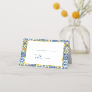 Blue Mediterranean Tile and Citrus Wedding  Place Card