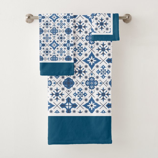 Blue Mediterranean Tile  Bath Towel Set (Insitu)