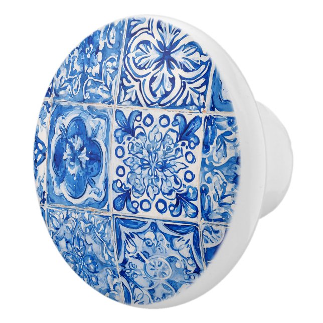 Blue Mediterranean Tile Ceramic Drawer Pull (Right)