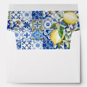 Blue Mediterranean Tile Citrus Lemon Amalfi Envelope