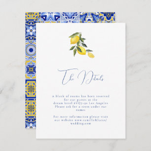 Blue mediterranean tile & citrus Wedding details Enclosure Card