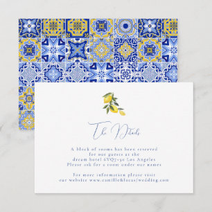 Blue mediterranean tile & citrus Wedding details RSVP Card